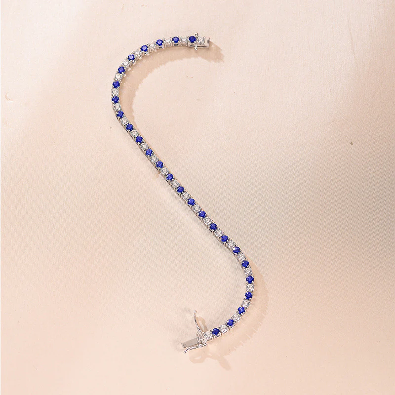 LAB GROWN SAPPHIRE TENNIS CHAIN BRACELET IN STERLING SILVER - Image 3