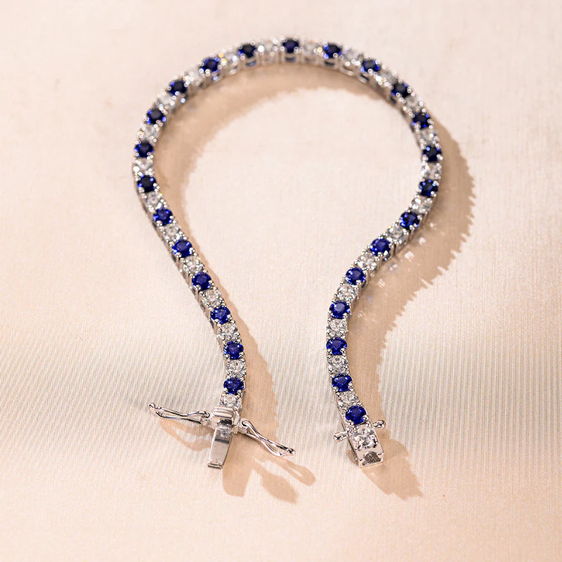 LAB GROWN SAPPHIRE TENNIS CHAIN BRACELET IN STERLING SILVER - Image 5