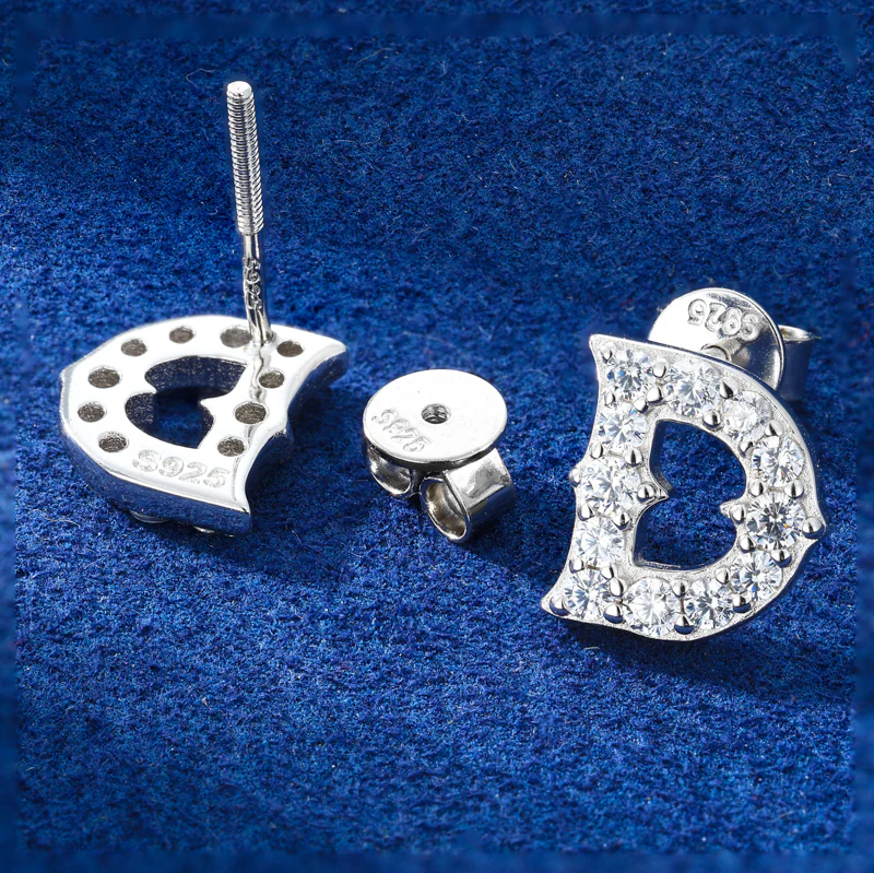 LETTER D MOISSANITE STUD EARRINGS IN STERLING SILVER - Image 3