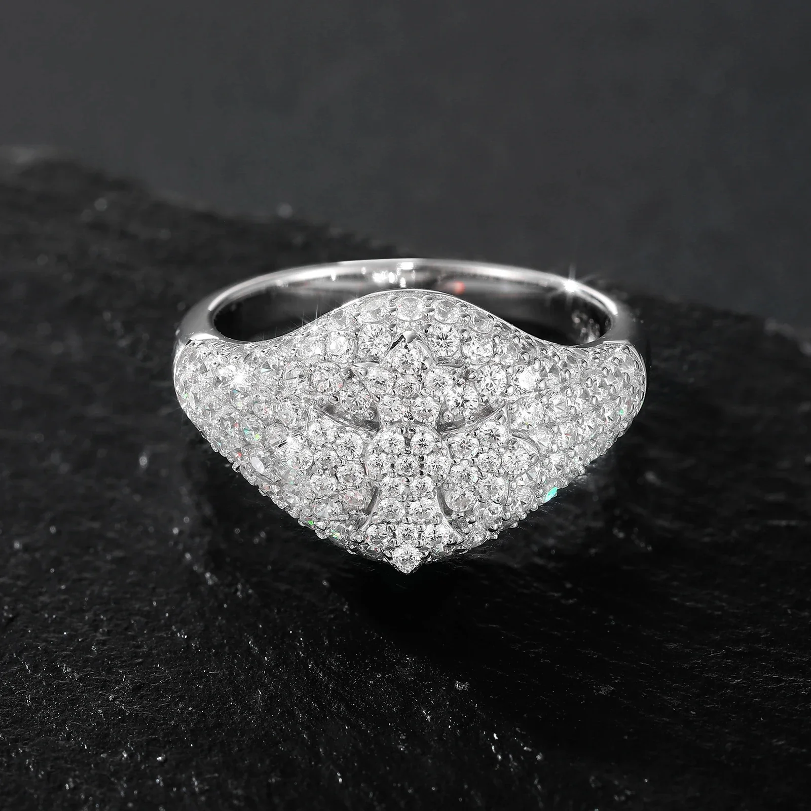 MAJESTIC CLUSTER PAVÉ MOISSANITE RING IN STERLING SILVER - Image 2