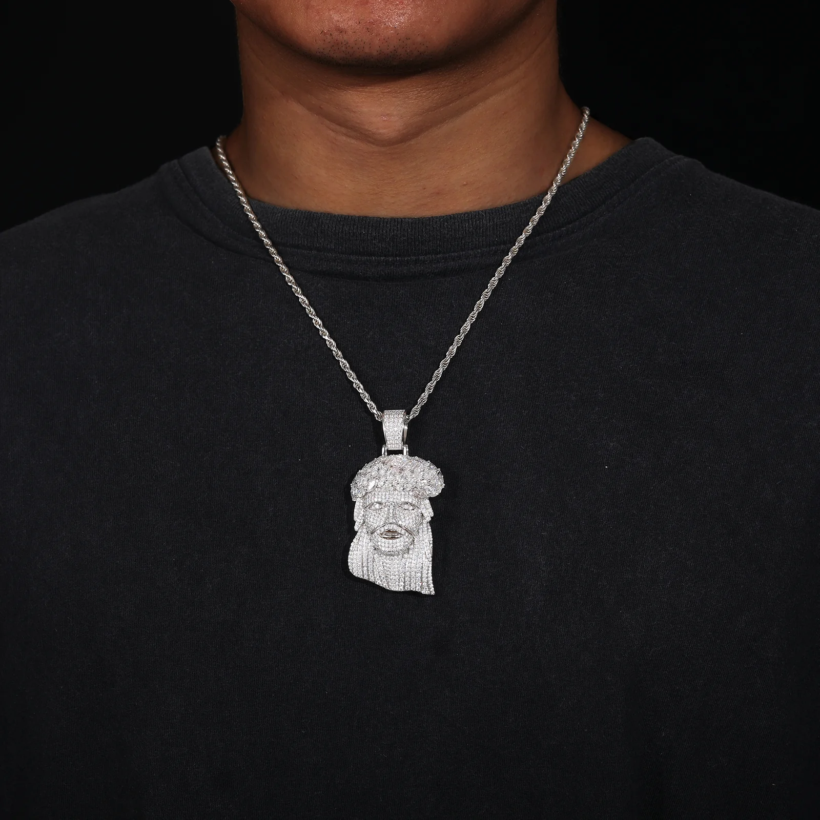 MARQUISE CUT MOISSANITE DIAMOND JESUS CROSS PENDANT IN STERLING SILVER - Image 3