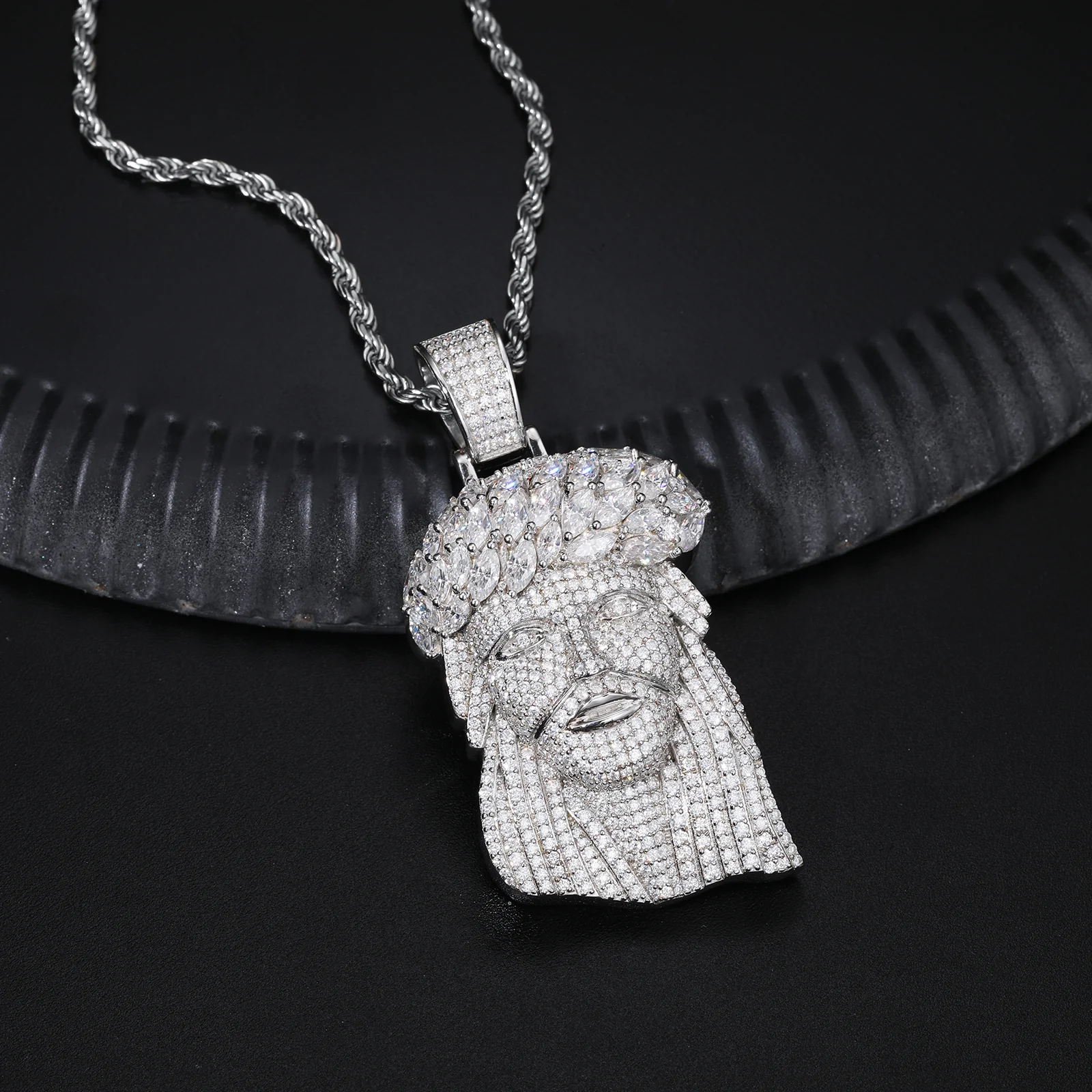 MARQUISE CUT MOISSANITE DIAMOND JESUS CROSS PENDANT IN STERLING SILVER - Image 4