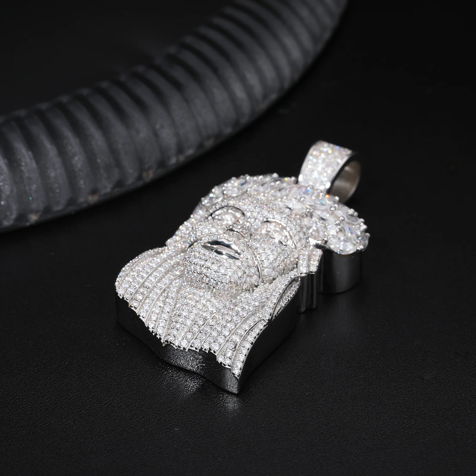 MARQUISE CUT MOISSANITE DIAMOND JESUS CROSS PENDANT IN STERLING SILVER - Image 5
