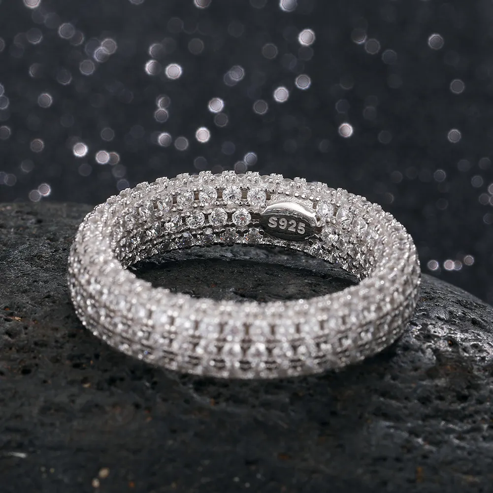 MICRO PAVE MOISSANITE DIAMOND BAND RING IN STERLING SILVER - Image 2
