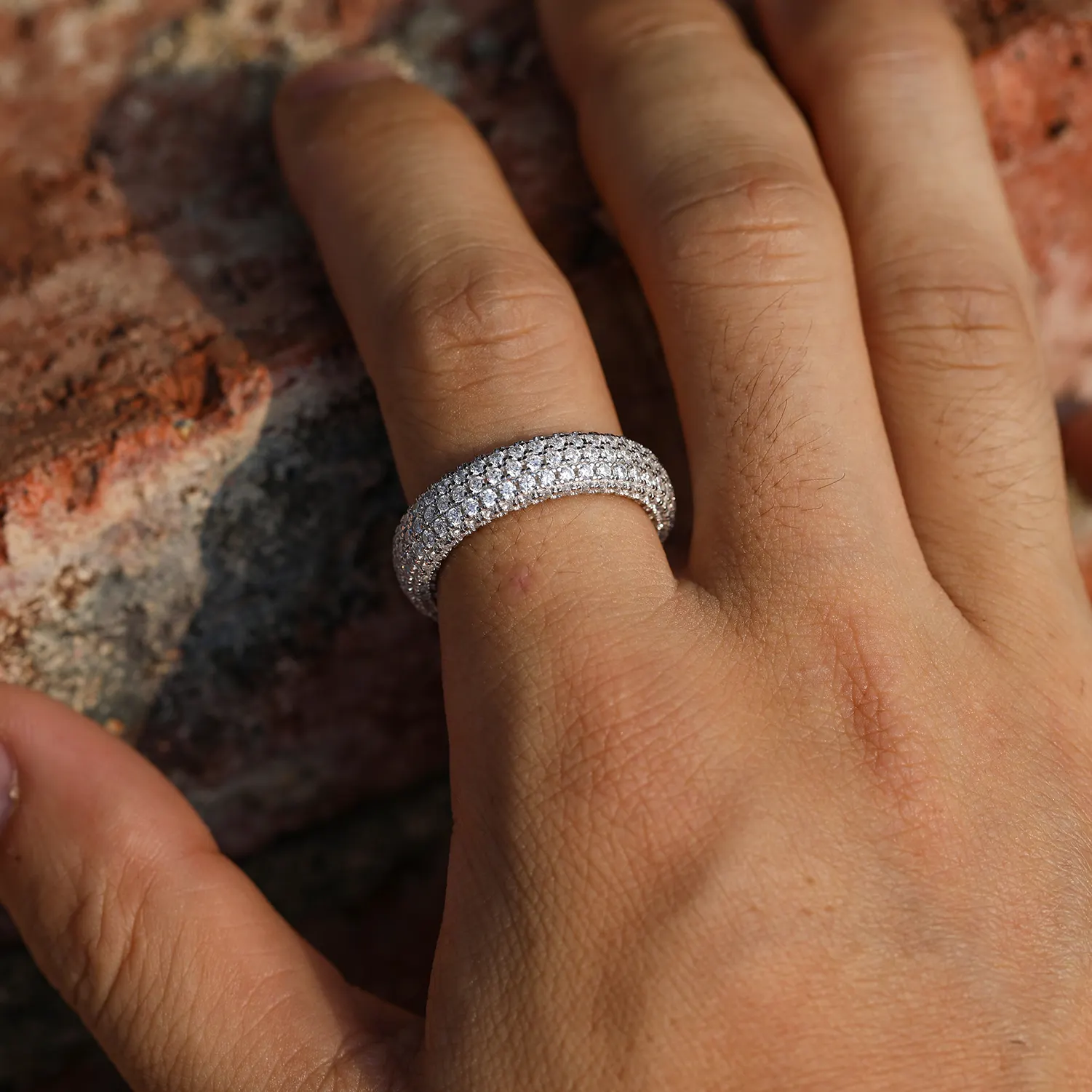 MICRO PAVE MOISSANITE DIAMOND BAND RING IN STERLING SILVER - Image 3