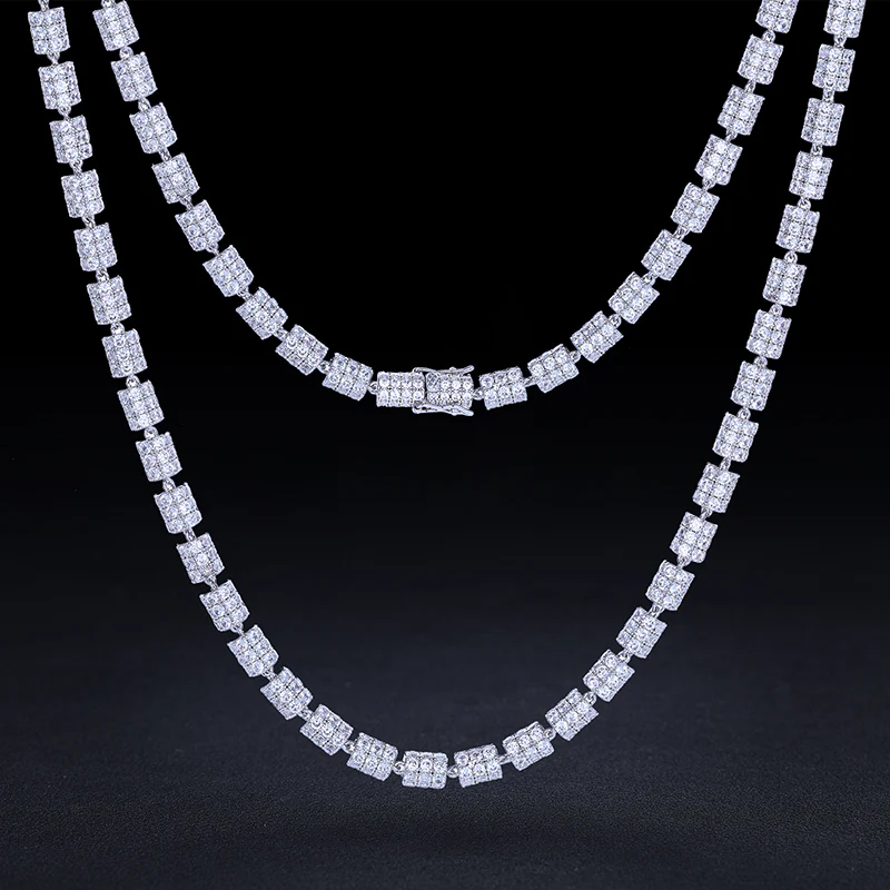 MICRO PAVED MOISSANITE CYLINDER LINK CHAIN NECKLACE IN STERLING SILVER - Image 3