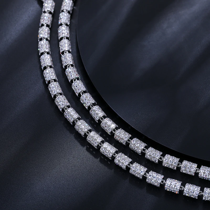MICRO PAVED MOISSANITE CYLINDER LINK CHAIN NECKLACE IN STERLING SILVER - Image 4