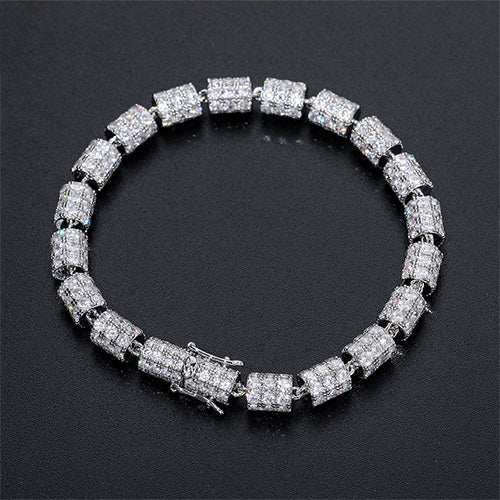 MICRO PAVED MOISSANITE DIAMOND CYLINDER LINK CHAIN BRACELET IN STERLING SILVER - Image 2