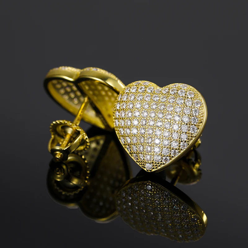 MICRO PAVED MOISSANITE DIAMOND HEART STUD EARRINGS IN STERLING SILVER - Image 2