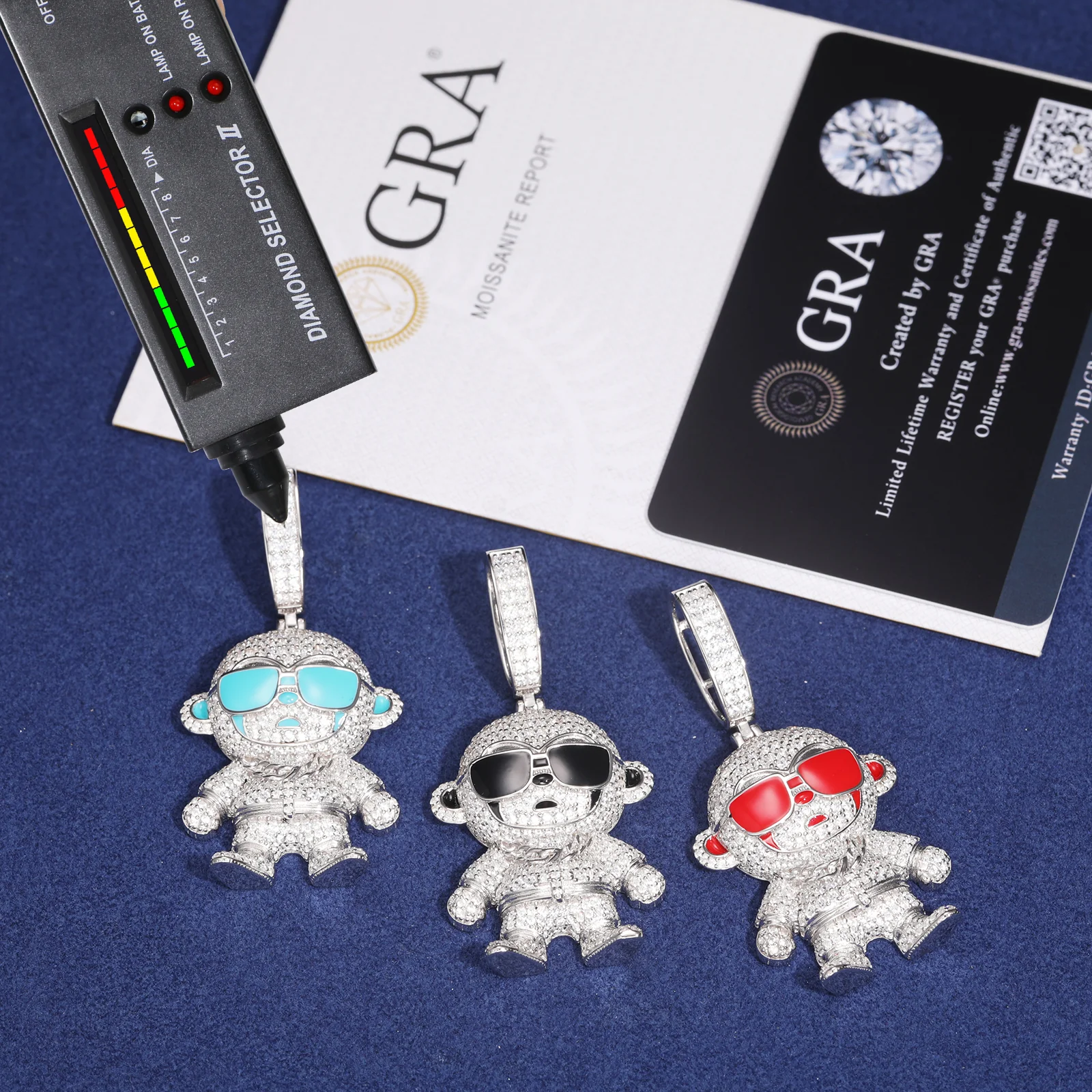 MICRO PAVED MOISSANITE DIAMOND MONKEY PENDANT IN STERLING SILVER - Image 3