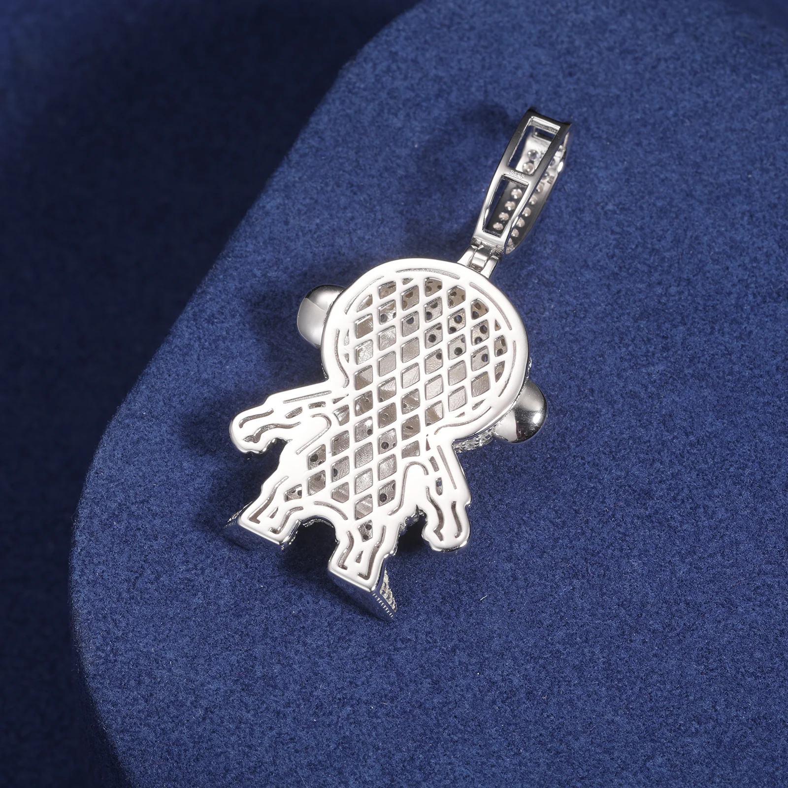 MICRO PAVED MOISSANITE DIAMOND MONKEY PENDANT IN STERLING SILVER - Image 4