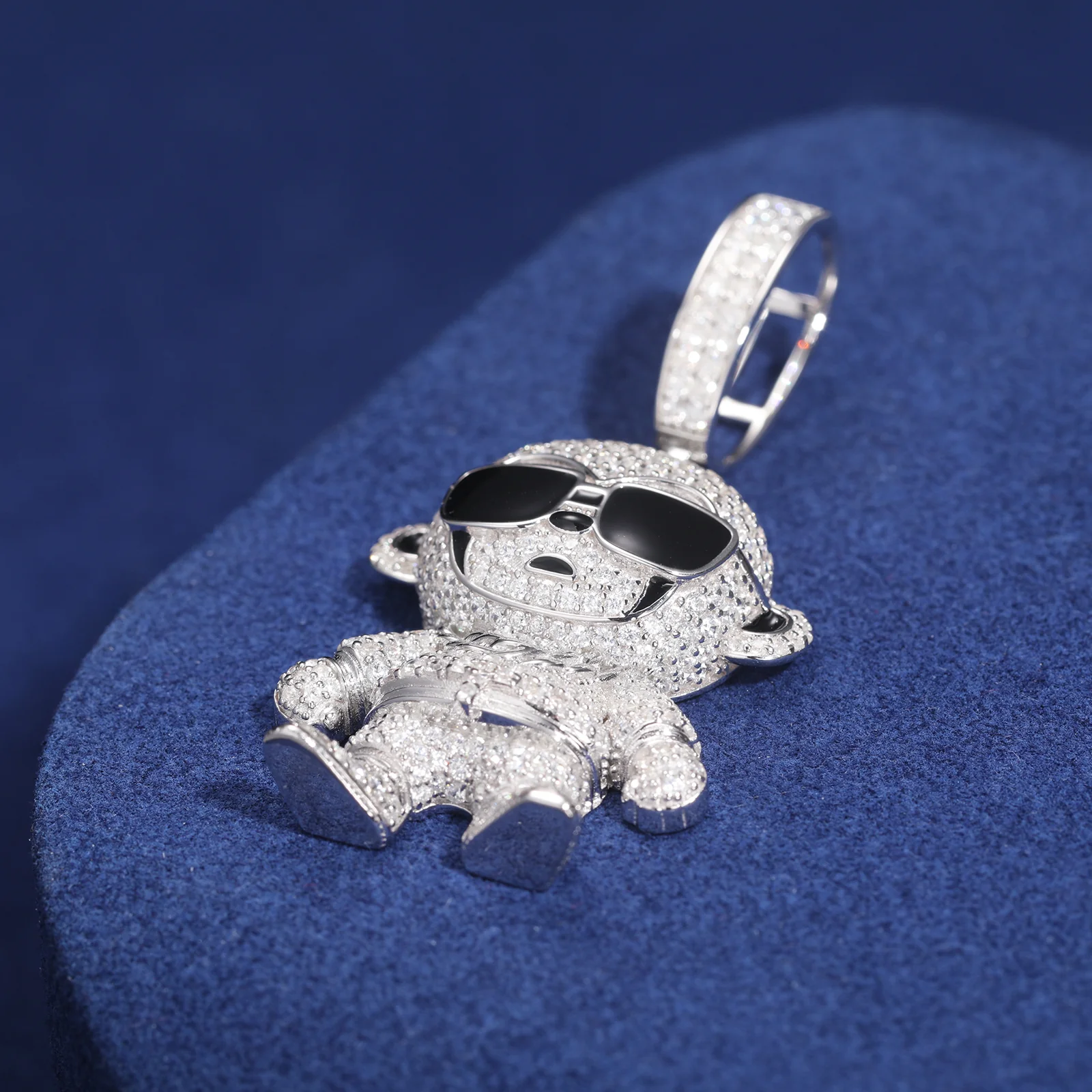MICRO PAVED MOISSANITE DIAMOND MONKEY PENDANT IN STERLING SILVER - Image 5