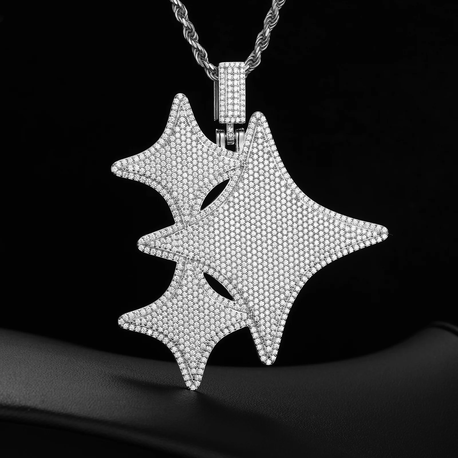 MICRO PAVED MOISSANITE DIAMOND STAR CLUSTER PENDANT IN STERLING SILVER - Image 3