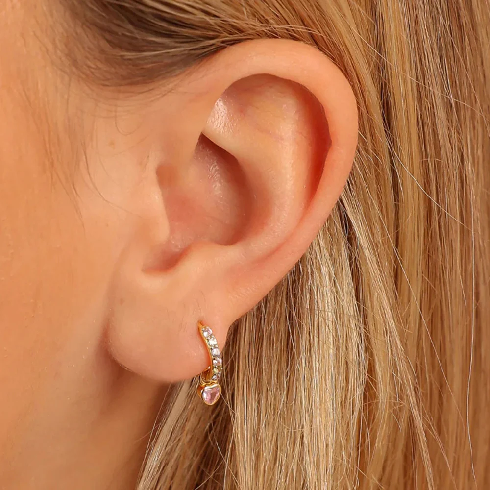 MINI HEART CHARM HUGGIE HOOP IN STERLING SILVER - Image 3