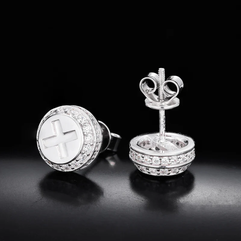 MOISSANIE DIAMOND X MARK EARRINGS IN STERLING SILVER - Image 3