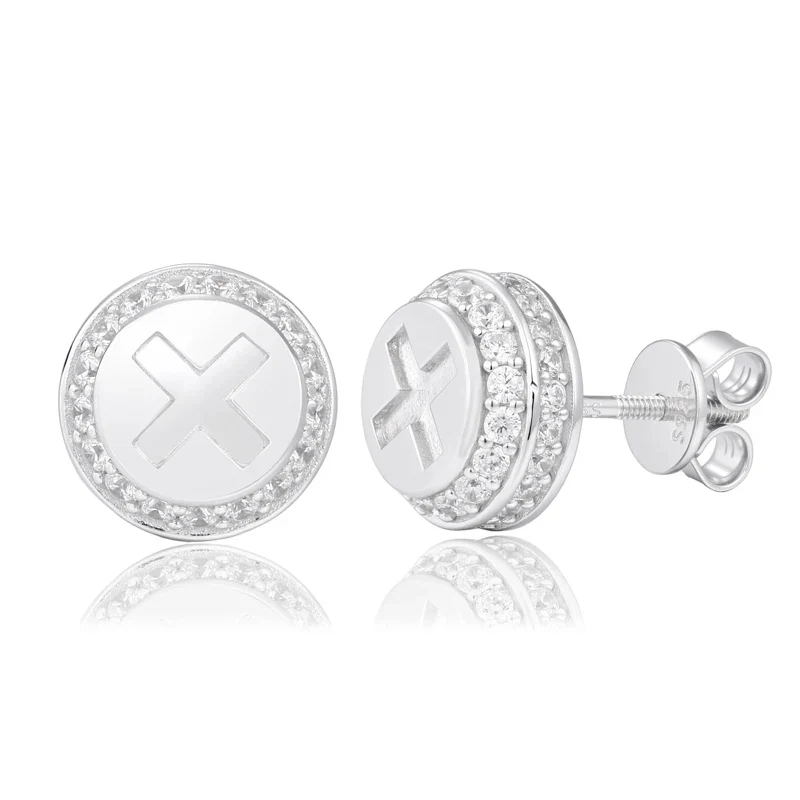 MOISSANIE DIAMOND X MARK EARRINGS IN STERLING SILVER - Image 5