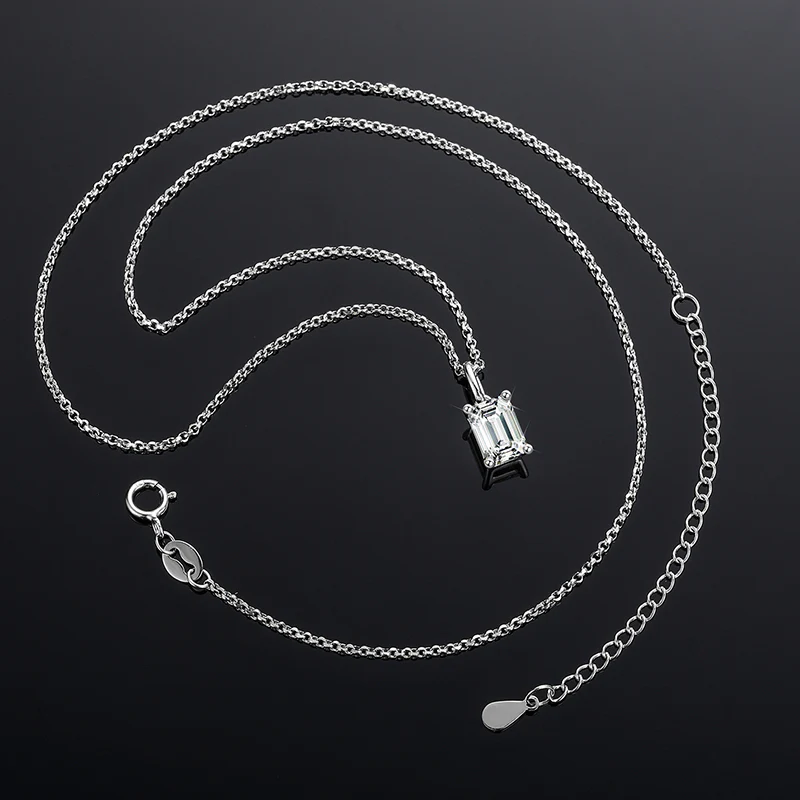 MOISSANITE 1CT EMERALD CUT PENDANT IN STERLING SILVER - Image 3