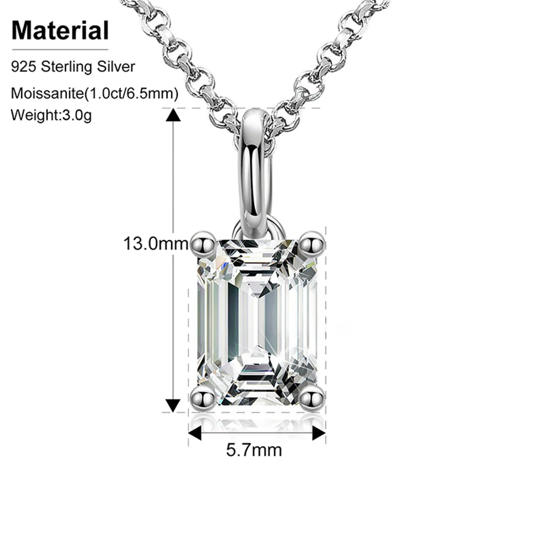 MOISSANITE 1CT EMERALD CUT PENDANT IN STERLING SILVER - Image 5
