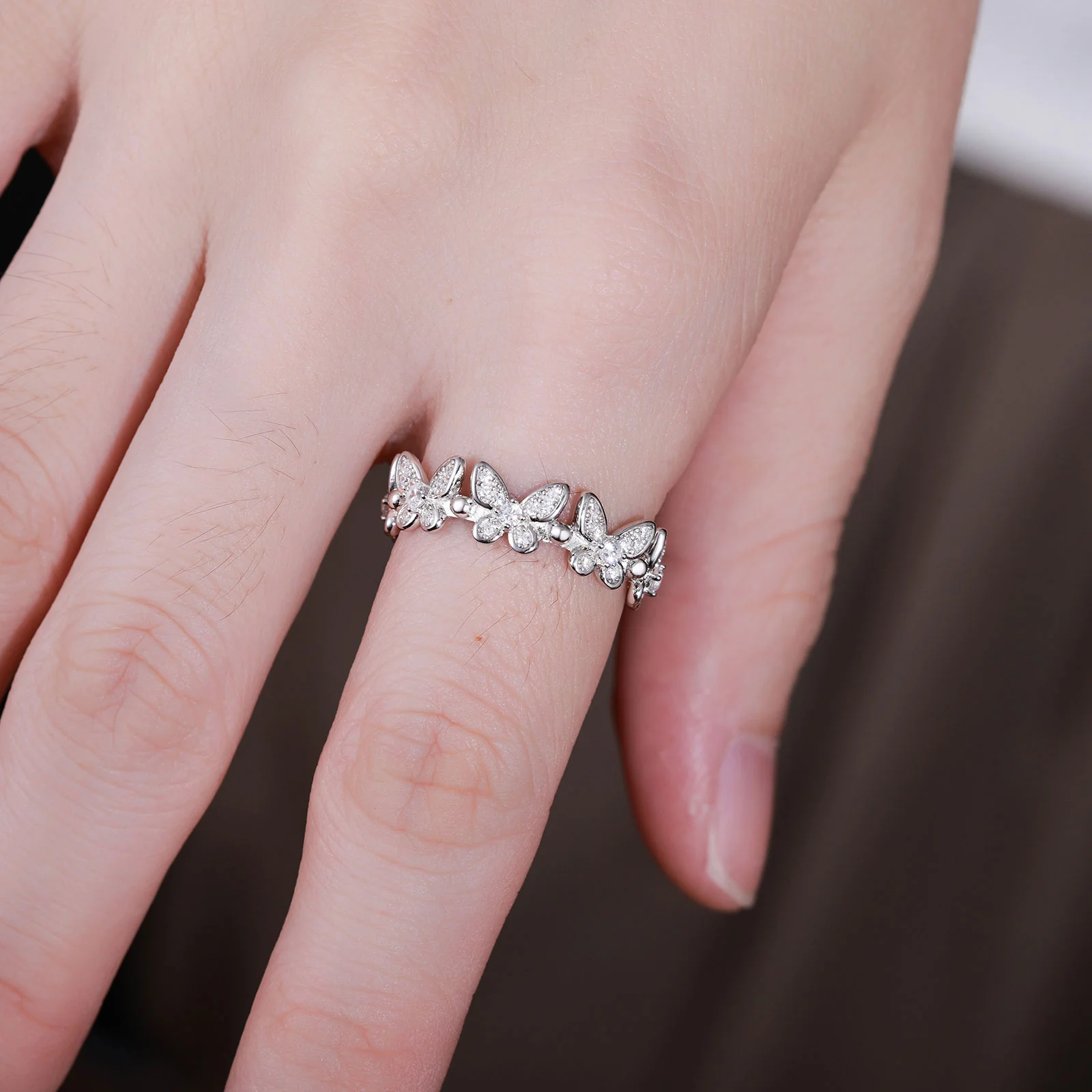 MOISSANITE ADJUSTABLE BUTTERFLY RING IN STERLING SILVER - Image 2