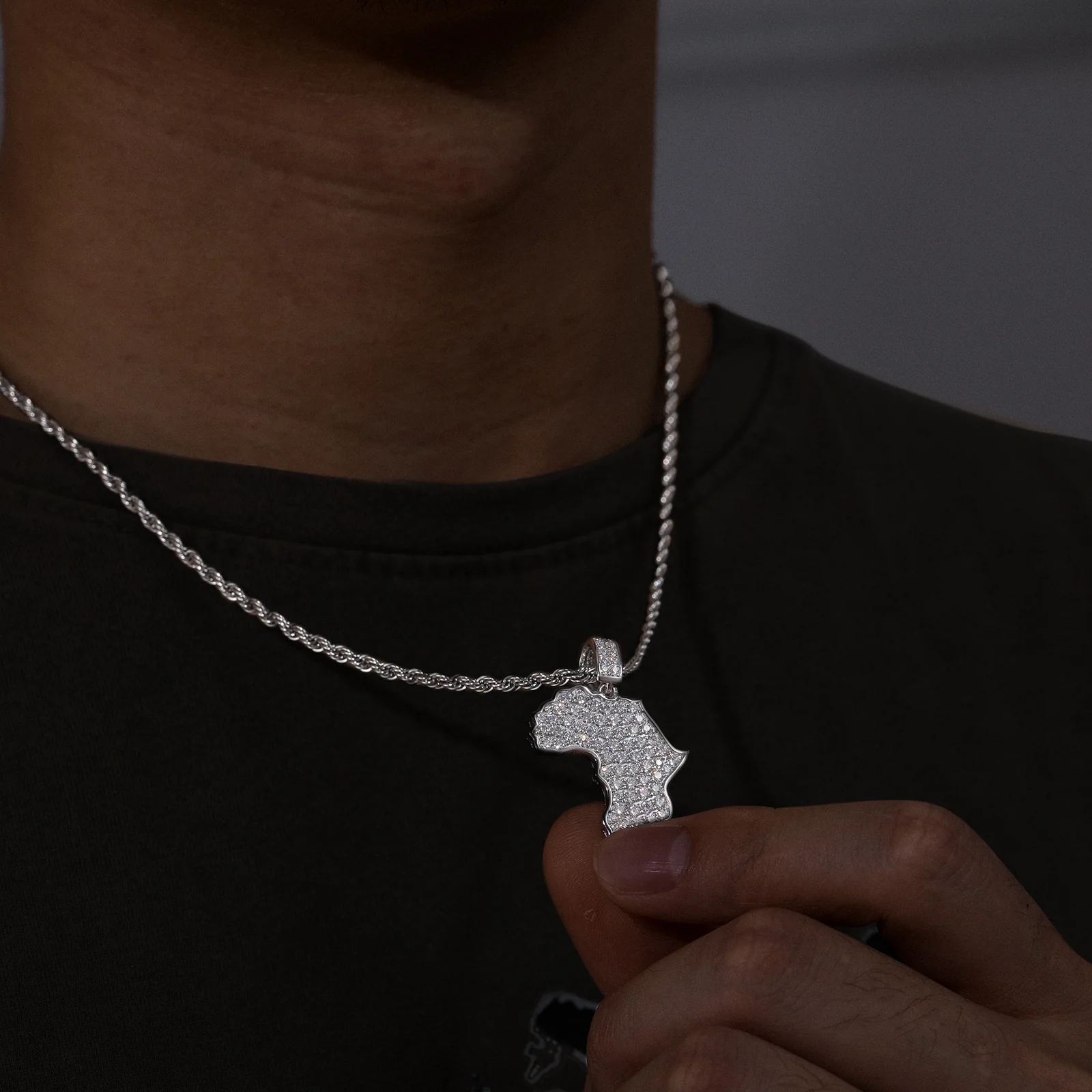MOISSANITE AFRICA MAP PENDANT NECKLACE IN STERLING SILVER - Image 2