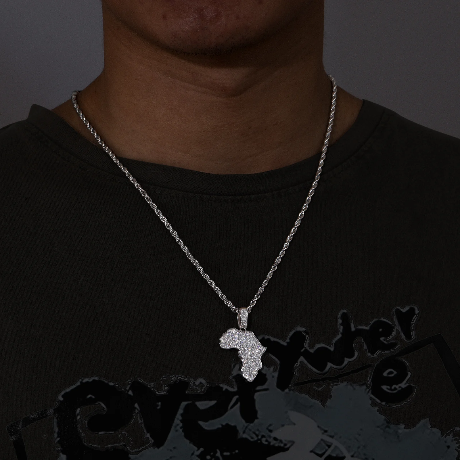 MOISSANITE AFRICA MAP PENDANT NECKLACE IN STERLING SILVER - Image 3