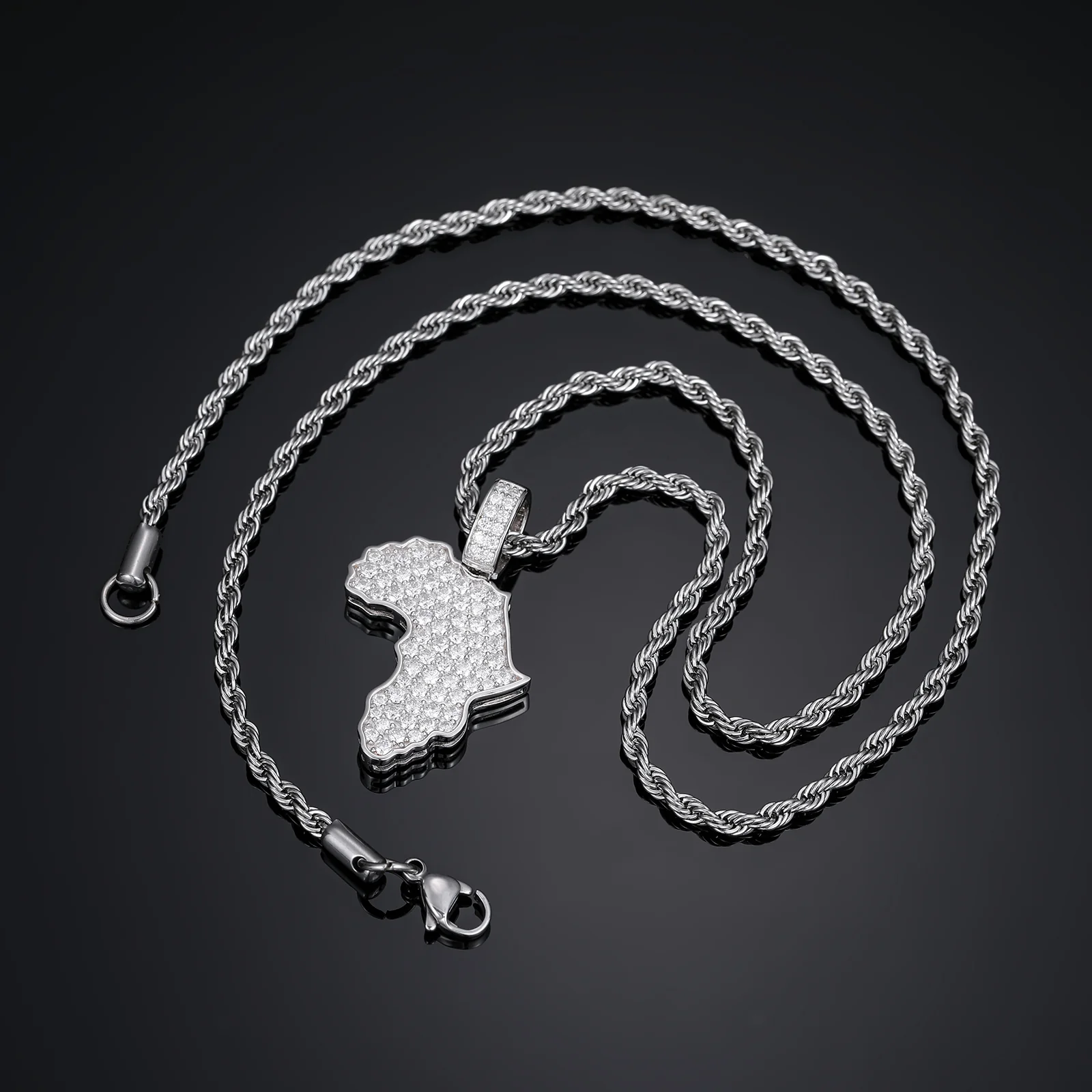 MOISSANITE AFRICA MAP PENDANT NECKLACE IN STERLING SILVER - Image 4