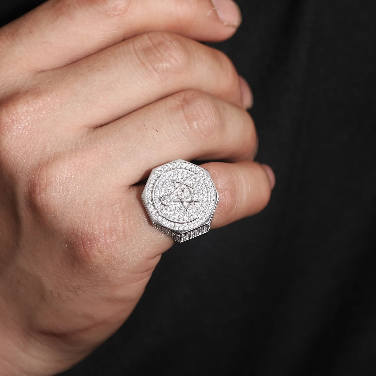 MOISSANITE AG MASONIC RING IN STERLING SILVER - Image 2