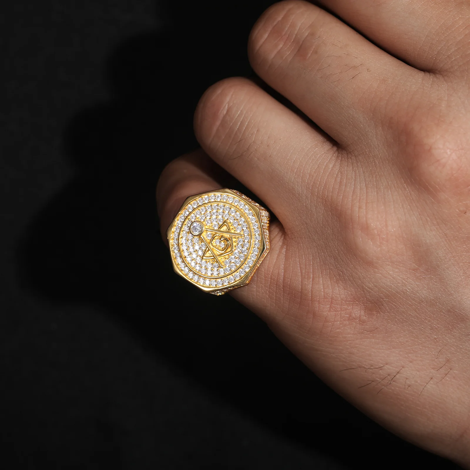 MOISSANITE AG MASONIC RING IN STERLING SILVER - Image 3