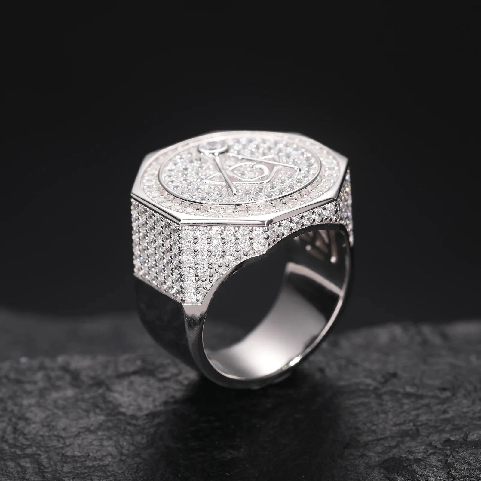 MOISSANITE AG MASONIC RING IN STERLING SILVER - Image 4