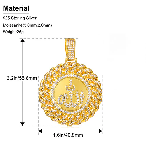 MOISSANITE ALLAH TAG PENDANT IN STERLING SILVER - Image 7