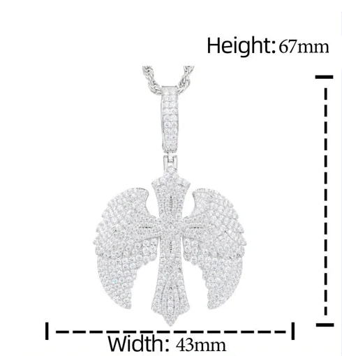 MOISSANITE ANGEL WING CROSS PENDANT IN STERLING SILVER - Image 6