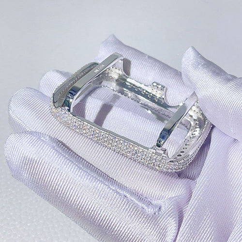 MOISSANITE DIAMOND APPLE WATCH BEZEL OR CASE IN STERLING SILVER - Image 6