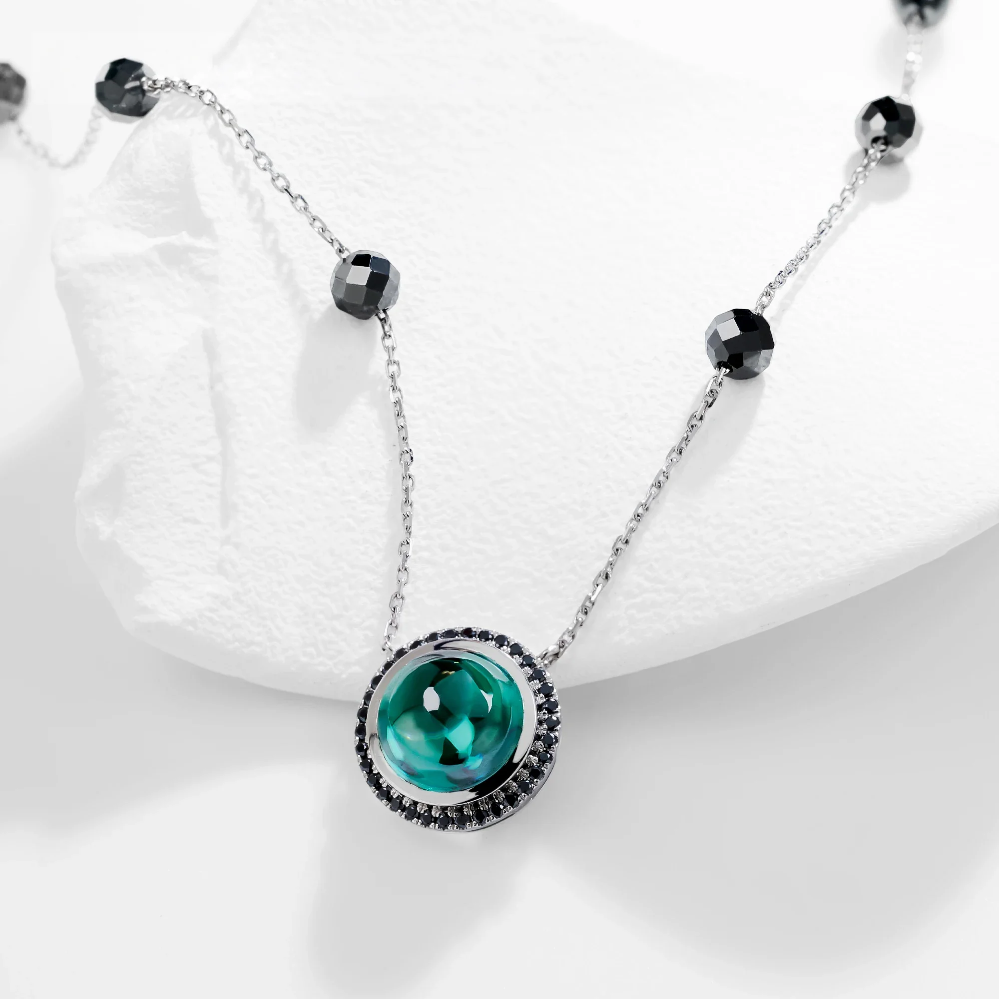 MOISSANITE AQUA ECLIPSE NECKLACE IN SOLID GOLD - Image 3