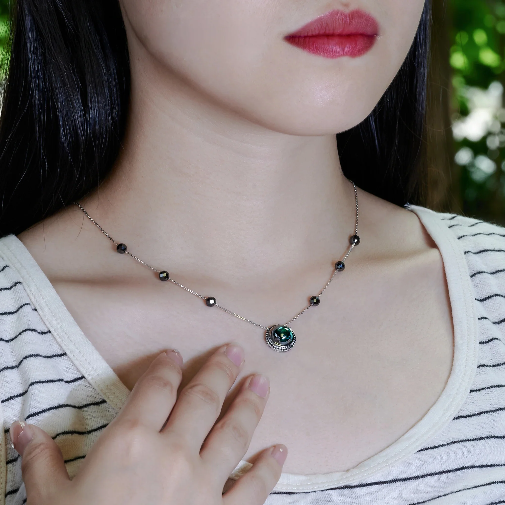 MOISSANITE AQUA ECLIPSE NECKLACE IN SOLID GOLD - Image 5