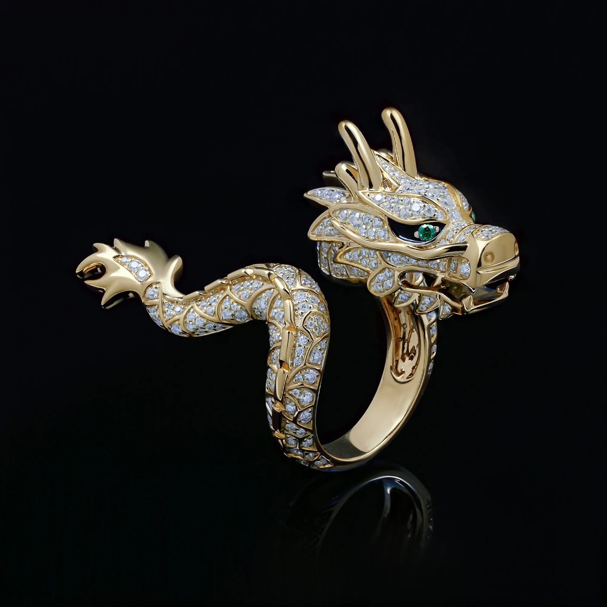 MOISSANITE AZURE DRAGON BAND RING IN 18K SOLID GOLD - Image 2