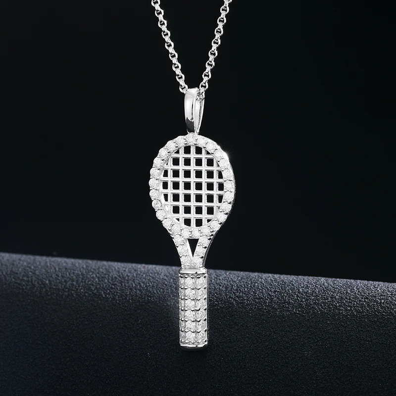 MOISSANITE BADMINTON PENDANT NECKLACE IN STERLING SILVER - Image 5
