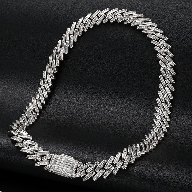 MOISSANITE BAGUETTE CUBAN LINK BRACELET/NECKLACE IN STERLING SILVER - Image 2