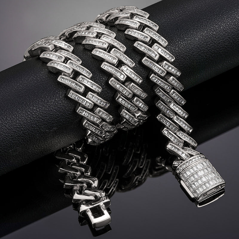 MOISSANITE BAGUETTE CUBAN LINK BRACELET/NECKLACE IN STERLING SILVER - Image 5