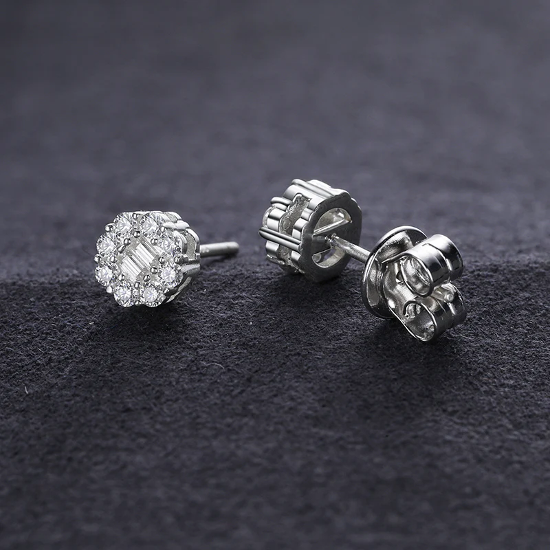 MOISSANITE BAGUETTE FLOWER STUD EARRINGS IN STERLING SILVER - Image 2
