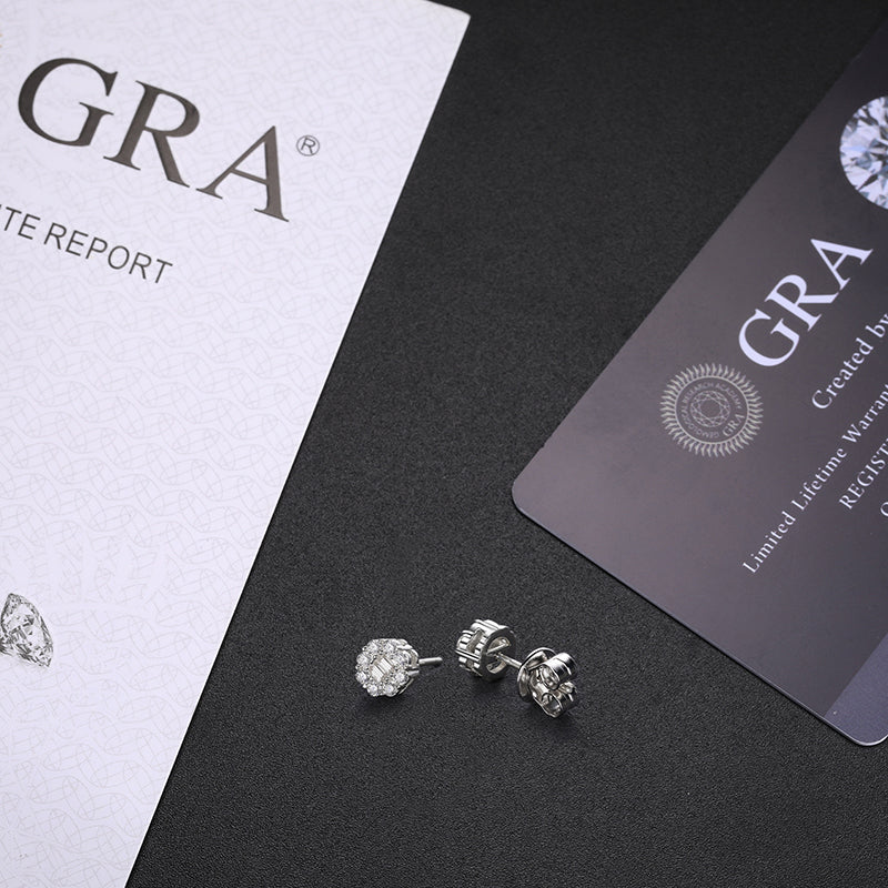 MOISSANITE BAGUETTE FLOWER STUD EARRINGS IN STERLING SILVER - Image 3