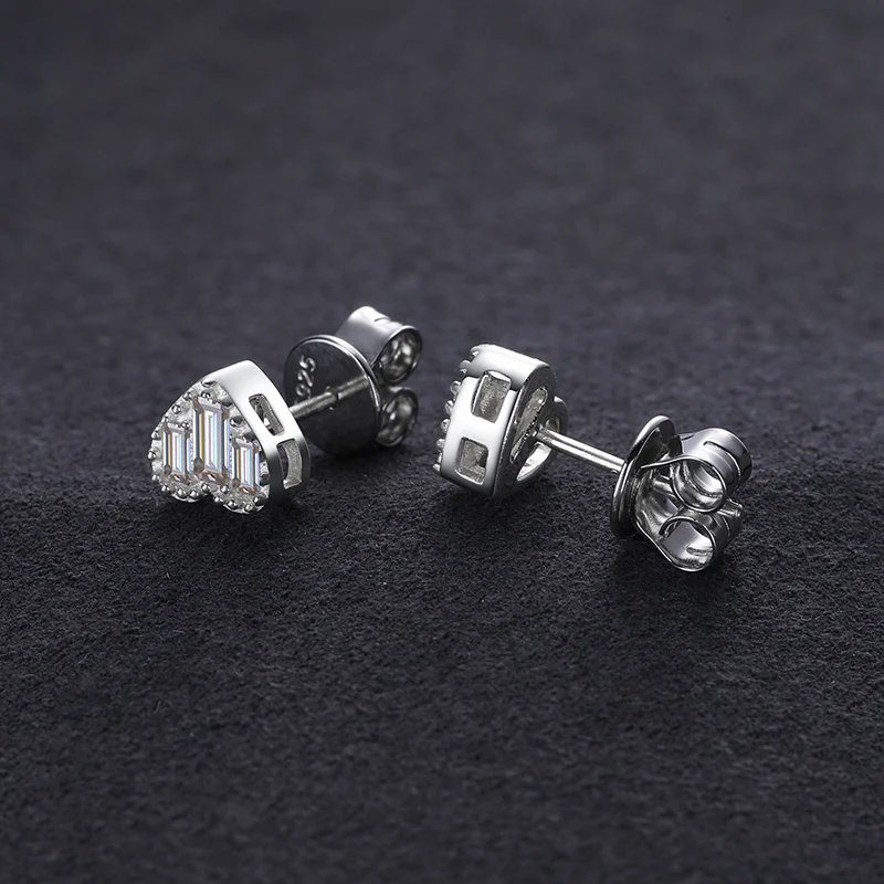 MOISSANITE BAGUETTE HEART STUD EARRINGS IN STERLING SILVER - Image 2