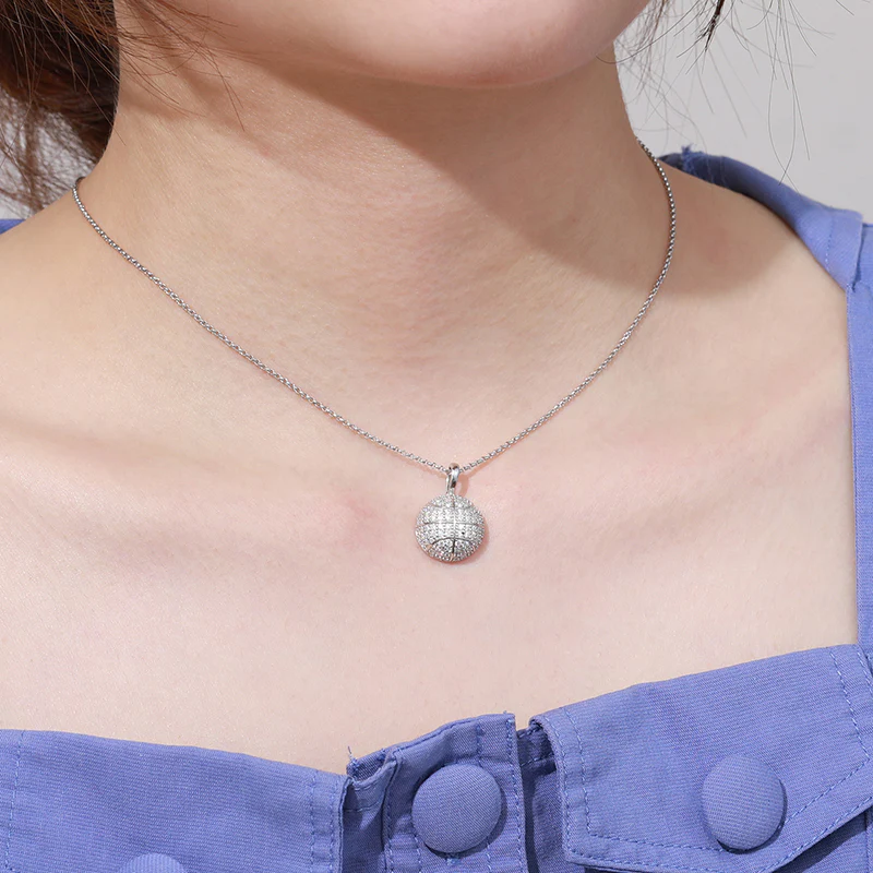 MOISSANITE BASKETBALL PENDANT NECKLACE IN STERLING SILVER - Image 2