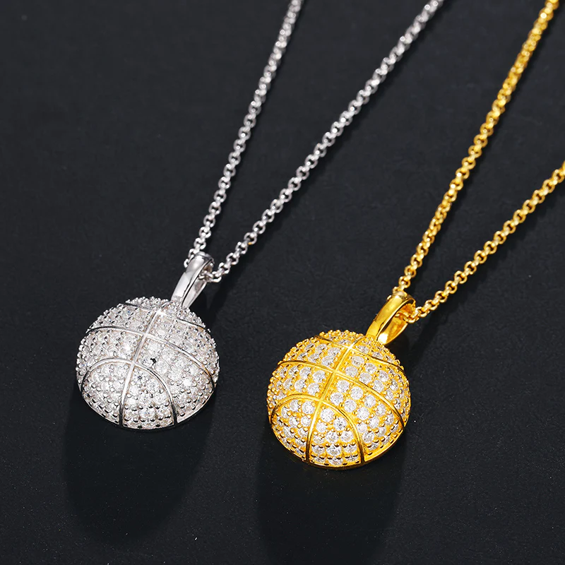 MOISSANITE BASKETBALL PENDANT NECKLACE IN STERLING SILVER - Image 5