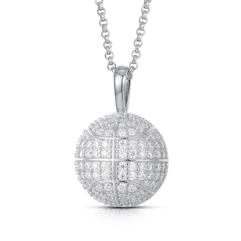 MOISSANITE BASKETBALL PENDANT NECKLACE IN STERLING SILVER - Image 6