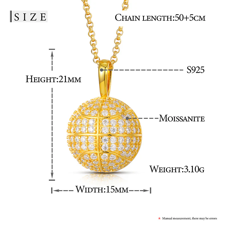 MOISSANITE BASKETBALL PENDANT NECKLACE IN STERLING SILVER - Image 8
