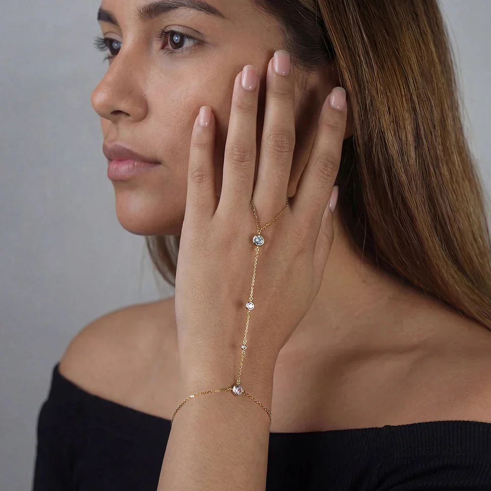 MOISSANITE BEZEL DROP HAND HARNESS IN STERLING SILVER - Image 2