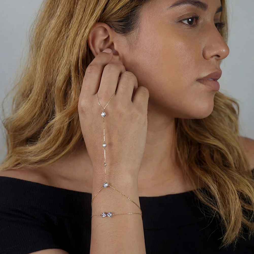 MOISSANITE BEZEL DROP HAND HARNESS IN STERLING SILVER - Image 3
