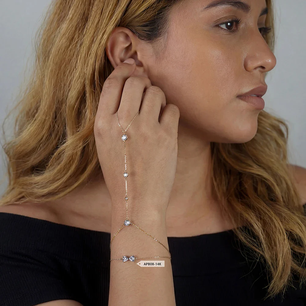 MOISSANITE BEZEL DROP HAND HARNESS IN STERLING SILVER - Image 4