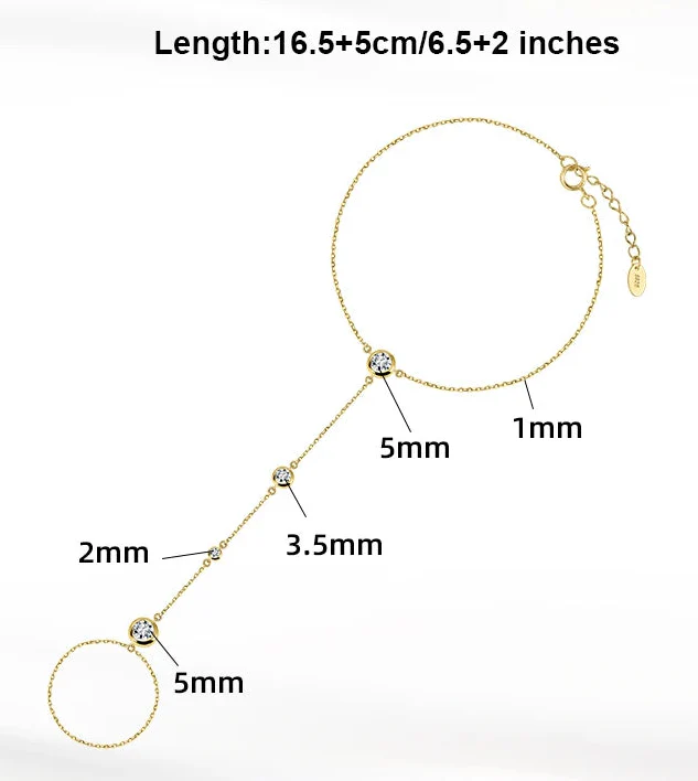 MOISSANITE BEZEL DROP HAND HARNESS IN STERLING SILVER - Image 8