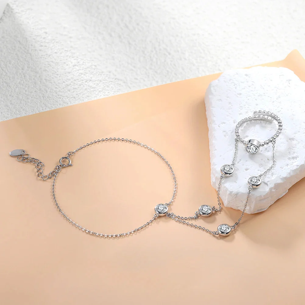MOISSANITE BEZEL HAND HARNESS BRACELET IN STERLING SILVER - Image 4